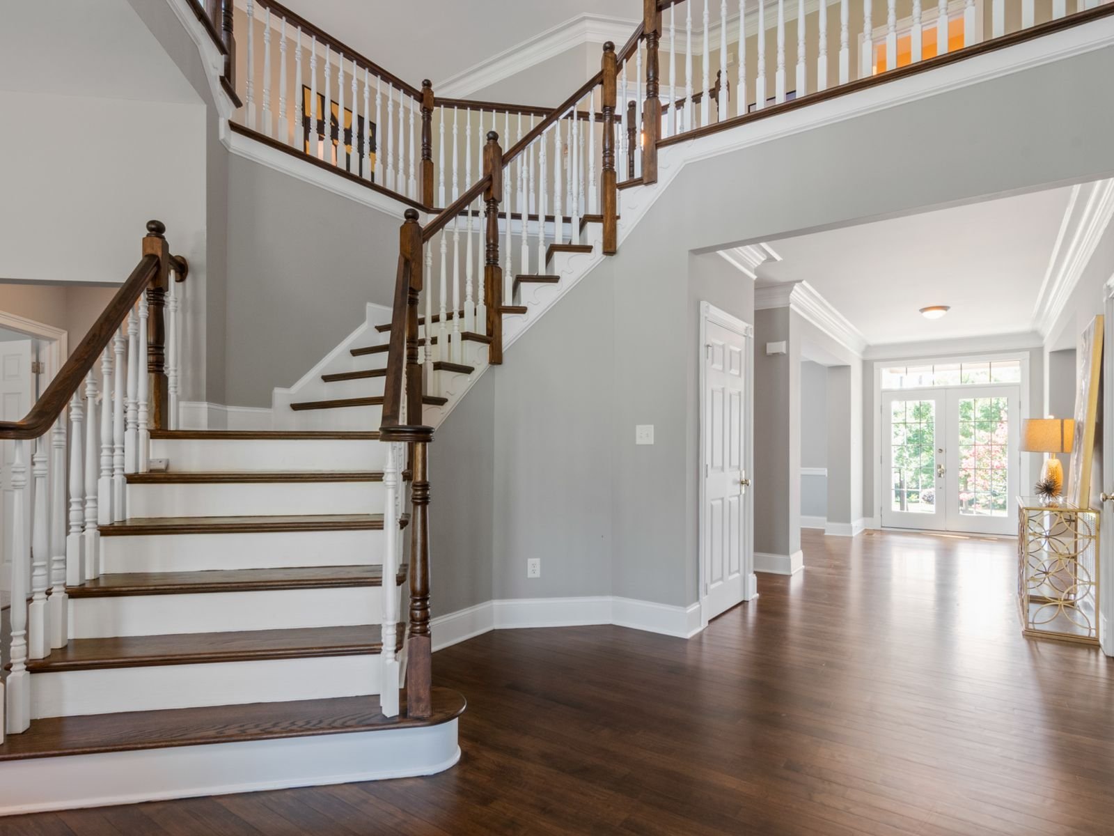 Freshly decorated hallway and staircase in a family home